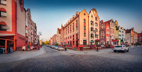 Splendid summer cityscape of Elblag town, Warmian-Masurian Voivodeship, Poland, Europe. Colorful...