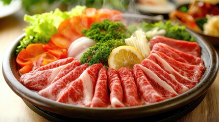 Fresh Slices of Meat on a Plate with Vegetables