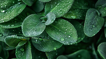 Fototapeta premium close up of Water drop on green leaves, Green Leaf Background