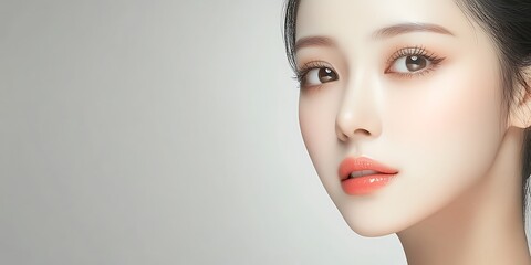 Fototapeta premium Close up of asian woman face. beauty fashion model with natural makeup and skin care concept