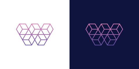 Abstract geometric box shaped w letter icon design