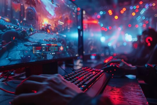 Intense close up of pro gamer s hands operating mouse and keyboard in pvp tournament action
