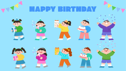 Fototapeta premium 생일파티 어린이들