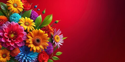 Obraz premium Abstract Flower Illustration Wallpaper on Red Background for Modern Decor