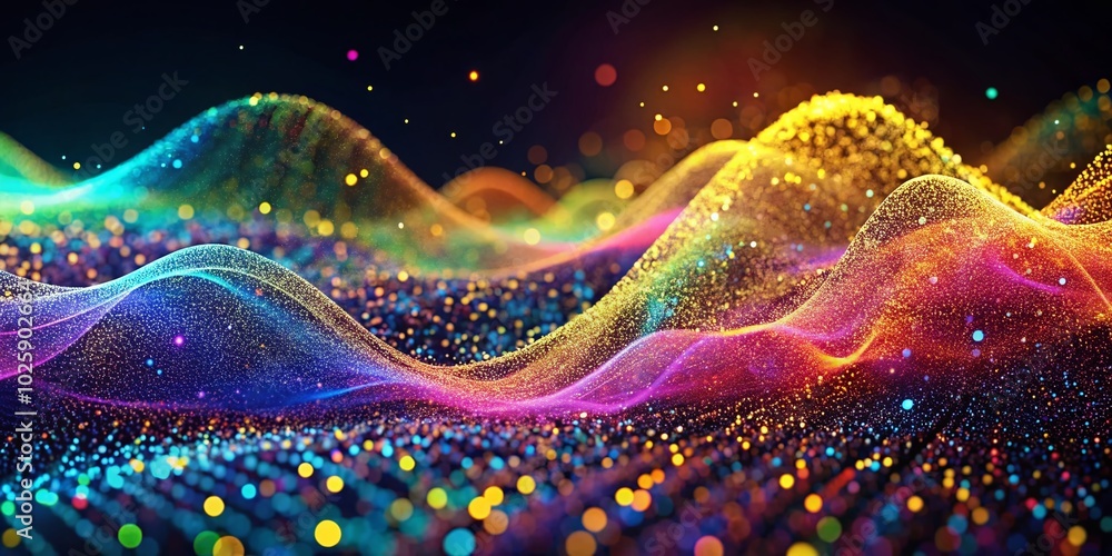 Poster abstract gradient wave of particles in a futuristic digital background for big data visualization