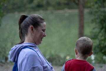 mother and child looking at nature