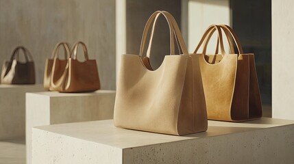 Elegant Leather Bags Displayed in Minimalist Setting