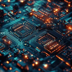 Obraz premium Close-up of a Circuit Board with Glowing Lights - Abstract Technology Background