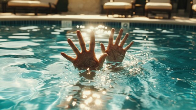 Hands reaching out from a pool, suggesting a struggle or plea for help.