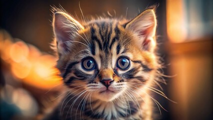 Fototapeta premium Adorable Baby Kitten Portrait in Soft Lighting – Cute Feline Photography for Cat Lovers
