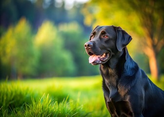 Adorable Black Labrador Retriever in Nature with Copy Space for Text