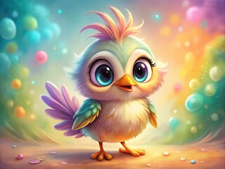 Obraz premium Adorable Cartoon Bird with Colorful Feathers and Playful Expression, Perfect for Children's Themes and Illustrations