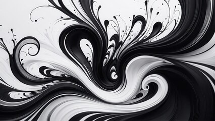 Fototapeta premium Abstract black and white swirling patterns with fluid shapes and dynamic movement.