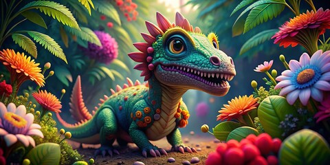 Fototapeta premium Adorable Cartoon Dinosaur in Macro Detail for Children's Illustration and Decor