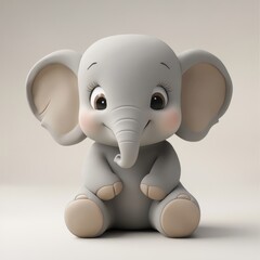 Fototapeta premium Adorable 3D Cartoon Baby Elephant Sitting on a White Background.