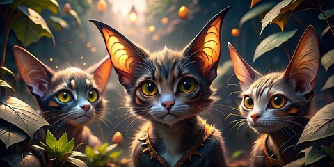 Obraz premium Adorable Cats with Bat Ears: Captivating High Depth of Field Photography for Cat Lovers