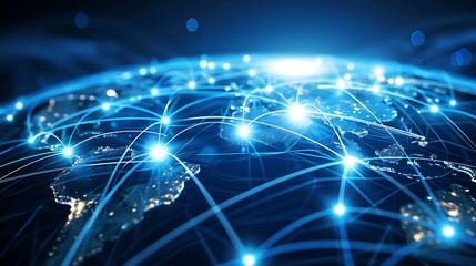 Obraz premium Global Network with Illuminated Paths, Business Theme, Background, Illuminated Paths, Global Network