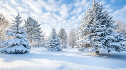 Fototapeta premium Snowy Winter Landscape with Pine Trees