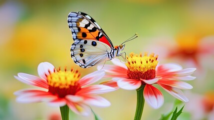Obraz premium Butterfly on Colorful Flower in Bloom