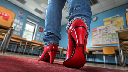 person walking in the classroom