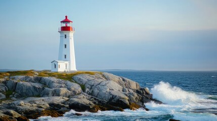 Scenic Lighthouse by the Ocean at Sunset