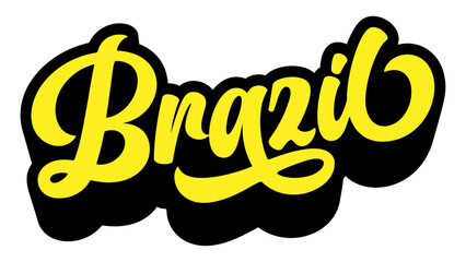 Brazil country name written in retro groovy three-dimensional script lettering