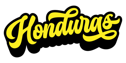 Honduras country name written in retro groovy three-dimensional script lettering