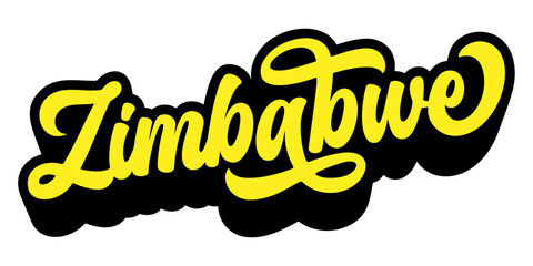 Zimbabwe country name written in retro groovy three-dimensional script lettering