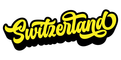 Switzerland country name written in retro groovy three-dimensional script lettering