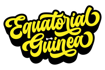 Equatorial Guinea country name written in retro groovy three-dimensional script lettering