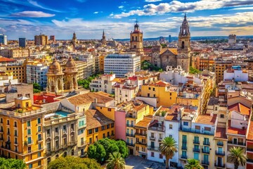 Obraz premium Panoramic View of Valencia Spain Showcasing Dense Urban Planning in Historic European City Center