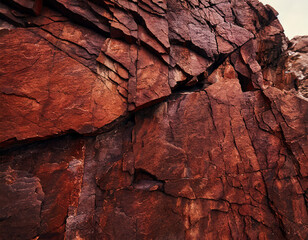 Intricate textures of red rock formations in a natural landscape under soft afternoon light