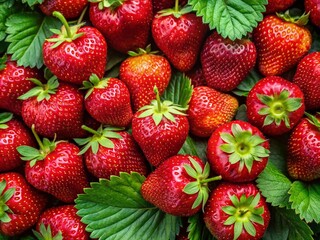 Aerial View of Freshly Picked Ripe Red Strawberries from the Garden - Vibrant Texture and Colorful Composition