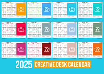 2025 Creative Multicolor Desk Calendar - 12 Unique One-Page Vector Designs for Table and Desktop Display