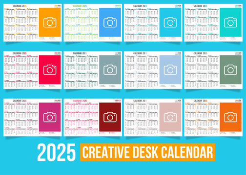 2025 Creative Multicolor Desk Calendar - 12 Unique One-Page Vector Designs for Table and Desktop Display