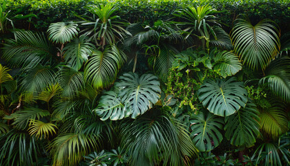 Green garden walls from tropical plants, best for web summer background.