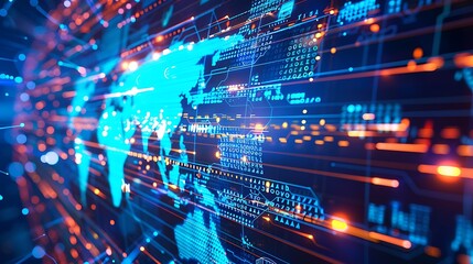 High Speed Data Flow on Global Map, Business Theme, Background, High Speed, Data Flow