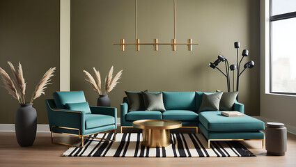 Modern luxury interiors designs. Empty painted wall.dark accent furniture and blank background.Bedroom interior trend 2024 year Modern luxury apricot room interior home designs
