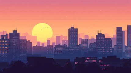 Fototapeta premium Stark and Minimalist Urban Cityscape at Sunset