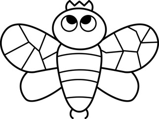 Vector black and white cartoon bumblebee. Funny prehistoric insect. Woodland beetle coloring page. Cute forest bee or wasp illustration for kids. Tropical or rainforest bug line icon