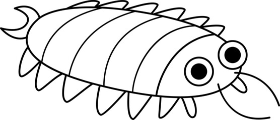 Vector black and white cartoon centipede. Funny prehistoric insect coloring page. Woodland beetle. Cute forest creepy-crawly illustration for kids. Tropical or rainforest bug line icon