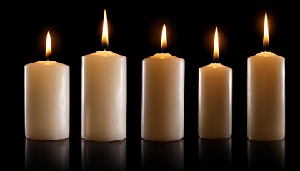 Set of pillar candles with flames illuminated, religious background, copy space, calm, meditation background.