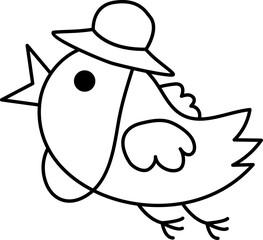 Vector black and white flying bird in hat icon. Cartoon archeologist animal clipart. Historical dinosaur dig or excavations scientist, explorer line illustration. Cute coloring page for kids