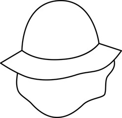 Summer black and white hat vector illustration, coloring page. Archaeologist or paleontologist cap line icon. Hiking or camping head outfit. Clothes for active outdoor holidays and tourism