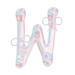 3D Y2K Metallic Hologram Alphabet Font with Coquette Bow
