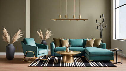 Modern luxury interiors designs. Empty painted wall.dark accent furniture and blank background.Bedroom interior trend 2024 year Modern luxury apricot room interior home designs