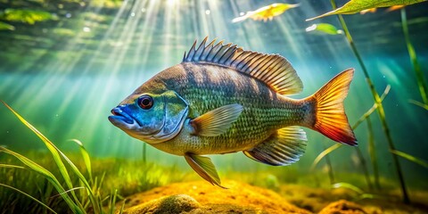 Bluegill Fishing Adventure: Captivating Image of a Bluegill Fish in Natural Habitat
