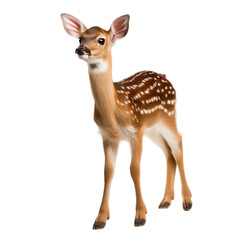 A young fawn standing gracefully with its spotted coat in a bright studio background