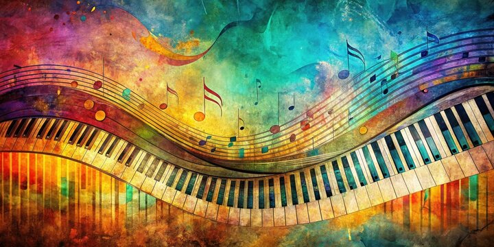 A textured landscape featuring a wavy piano keyboard intertwined with musical notes, perfect for music enthusiasts who appreciate artistic expressions of their passion.
