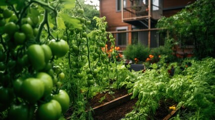 Green Tomato Plants in a Home Garden